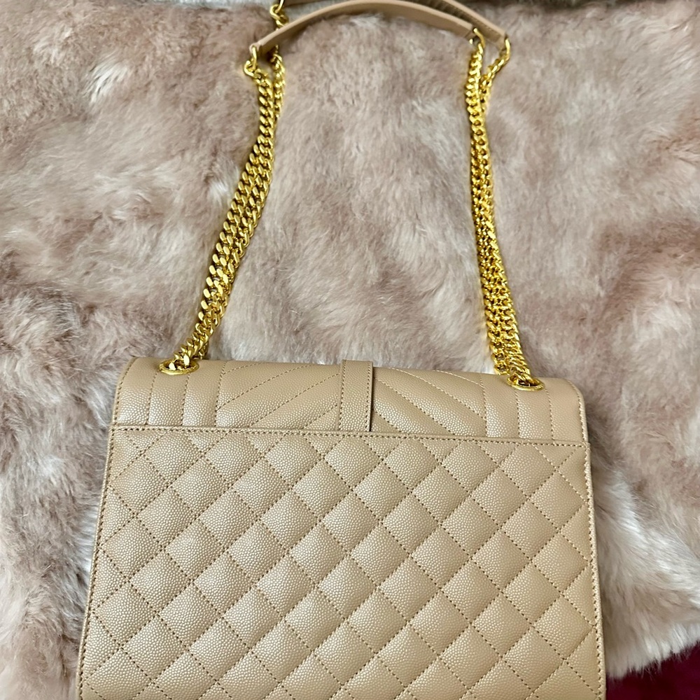Yves Saint Laurent Envelope Medium Beige Tan Triquilt Shoulder Bag - Picture 6 of 16